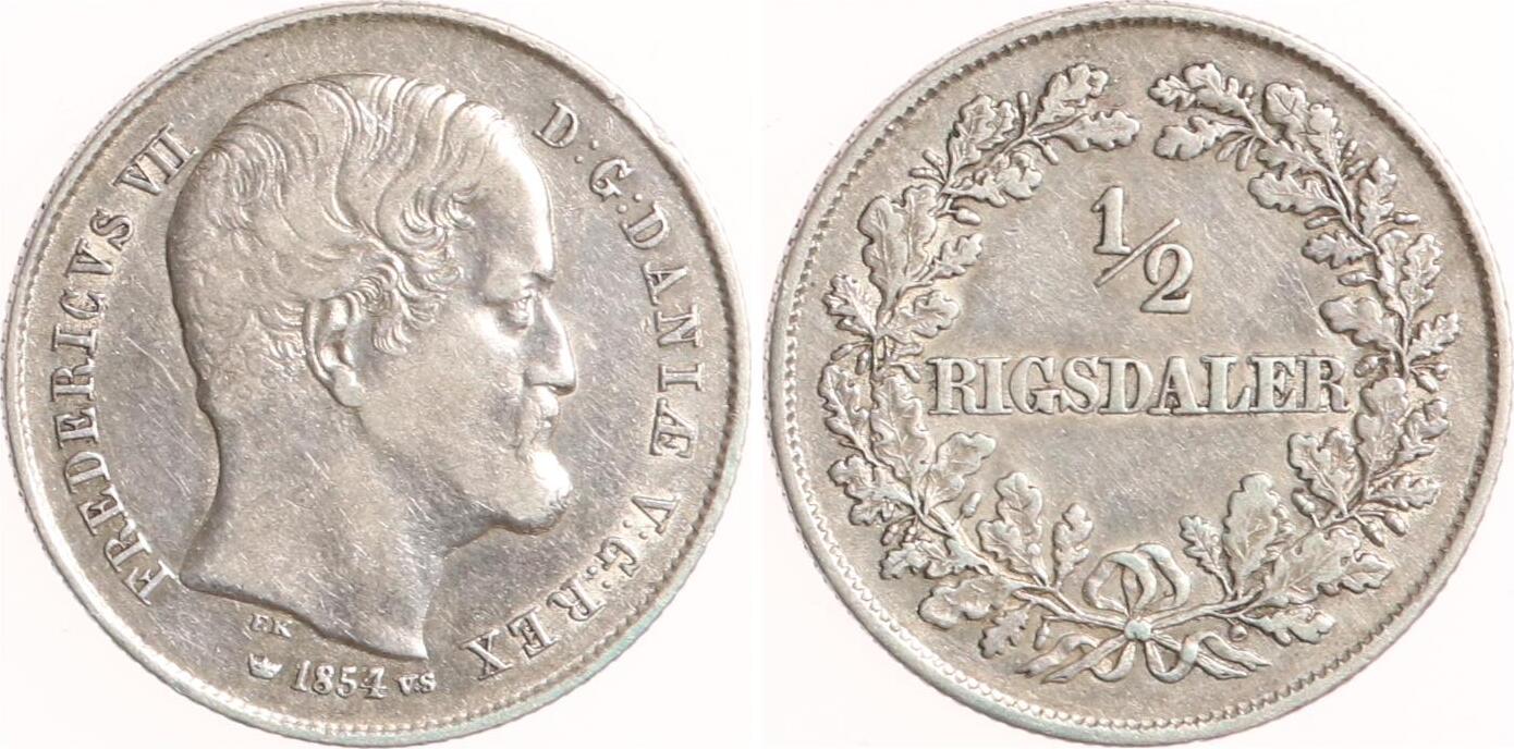 Dänemark 1/2 Rigsdaler 1854 Frederik VII. 1848-1863. VF | MA-Shops