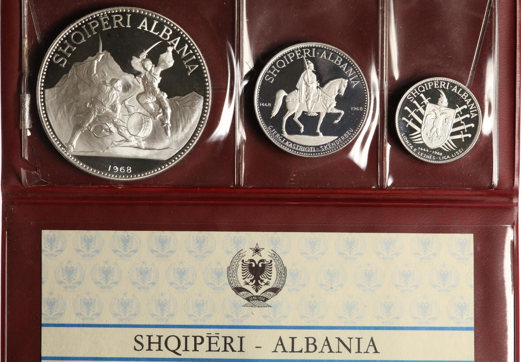【SV999】1968年アルバニア（ALBANIA） プルーフ記念銀貨 Albanien Set 5, 10, 25 Leke 1968 Skanderbeg. Proof | MA-Shops