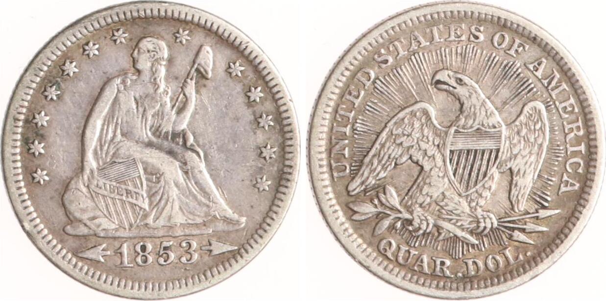 USA Quarter Dollar 1853 Seated Liberty. VF | MA-Shops