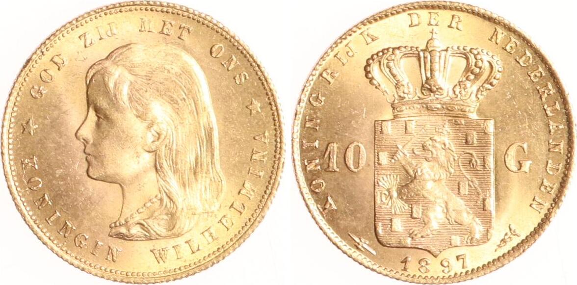 Niederlande 10 Gulden 1897 Wilhelmina 1890-1948. UNC- | MA-Shops