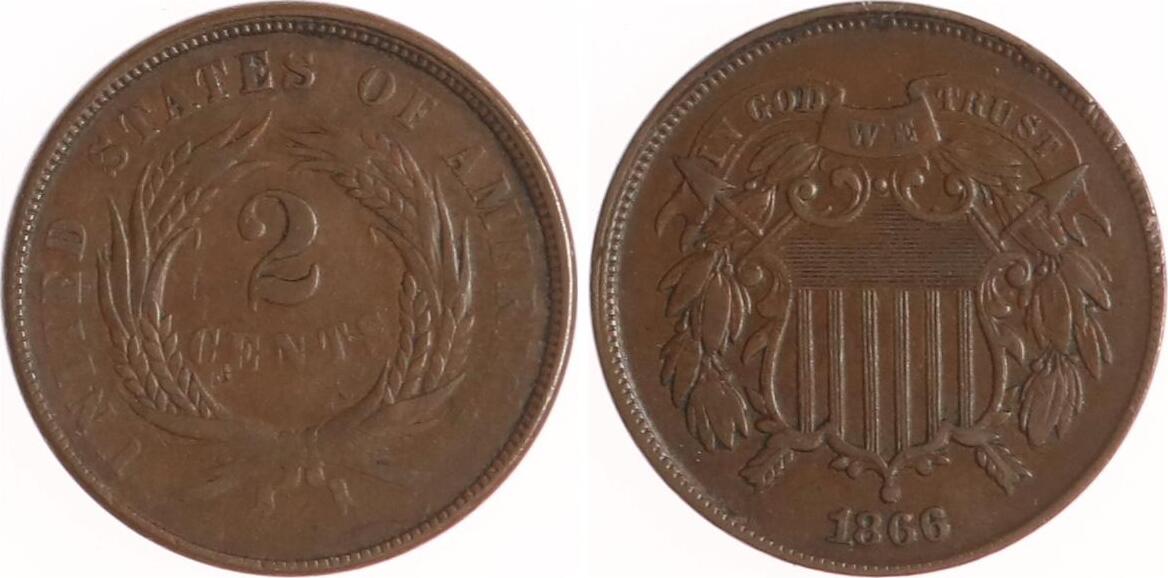 USA 2 Cents 1866 VF MA Shops