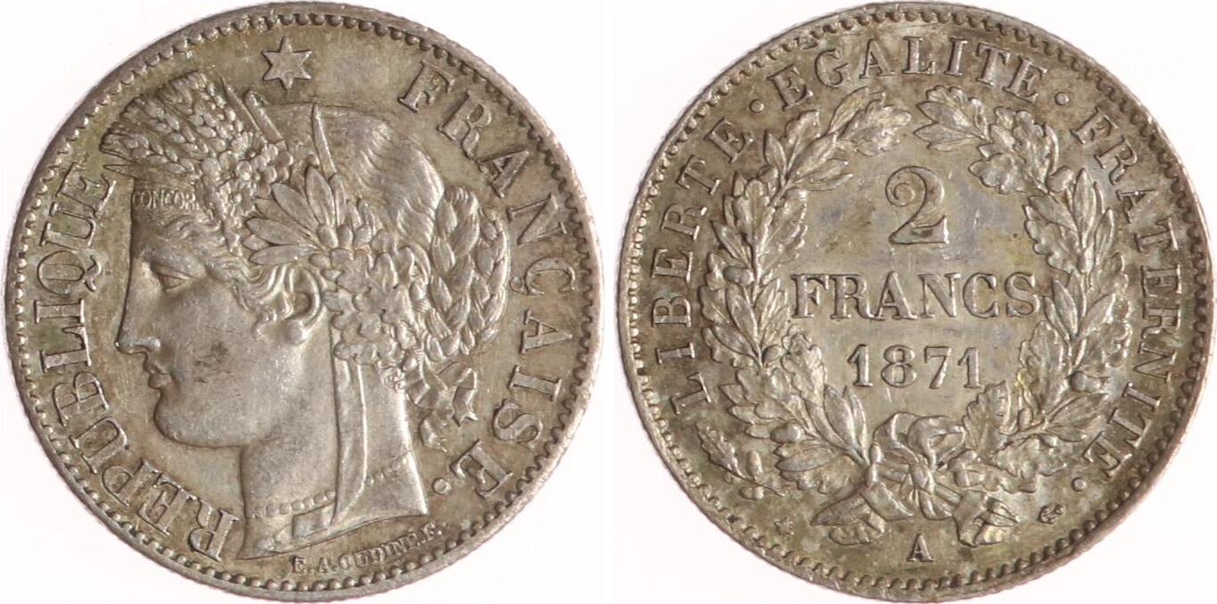 Frankreich 2 Francs 1871 A Dritte Republik 1870 1940 Vf Ef Ma Shops