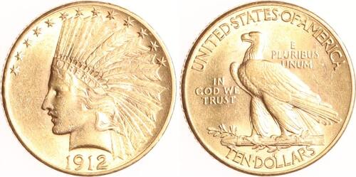 USA 10 Dollars 1912 Indian Head. EF
