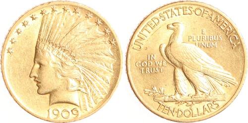 USA 10 Dollars 1909 Indian Head. VF-EF