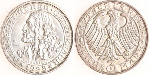 Weimarer Republik 3 Reichsmark 1928 D Dürer. EF