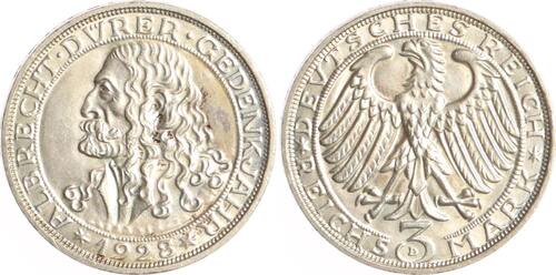 Weimarer Republik 3 Reichsmark 1928 D Dürer. Vorzüglich