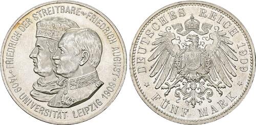 Sachsen 5 Mark 1909 (E) Friedrich August III. 1904-1918 UNC-
