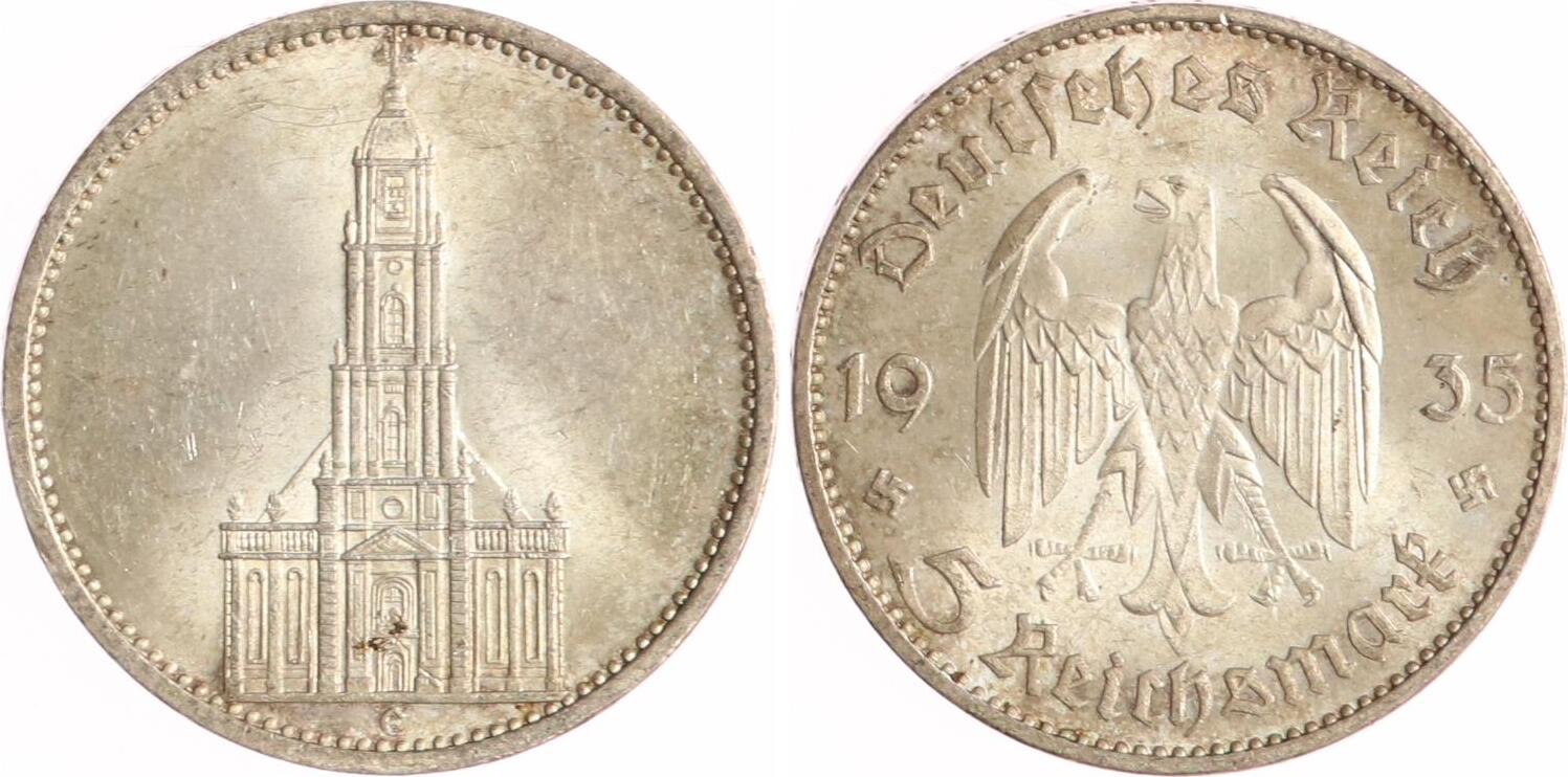 Drittes Reich 5 Reichsmark 1935 E Garnisonkirche ohne Datum UNC | MA-Shops