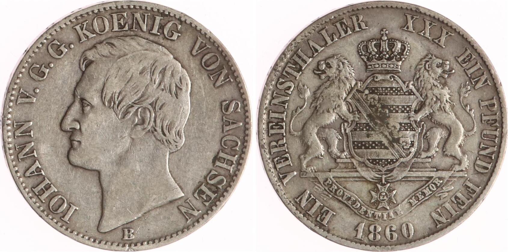 Sachsen, Königreich Taler 1860 B Johann 1854-1873. VF | MA-Shops