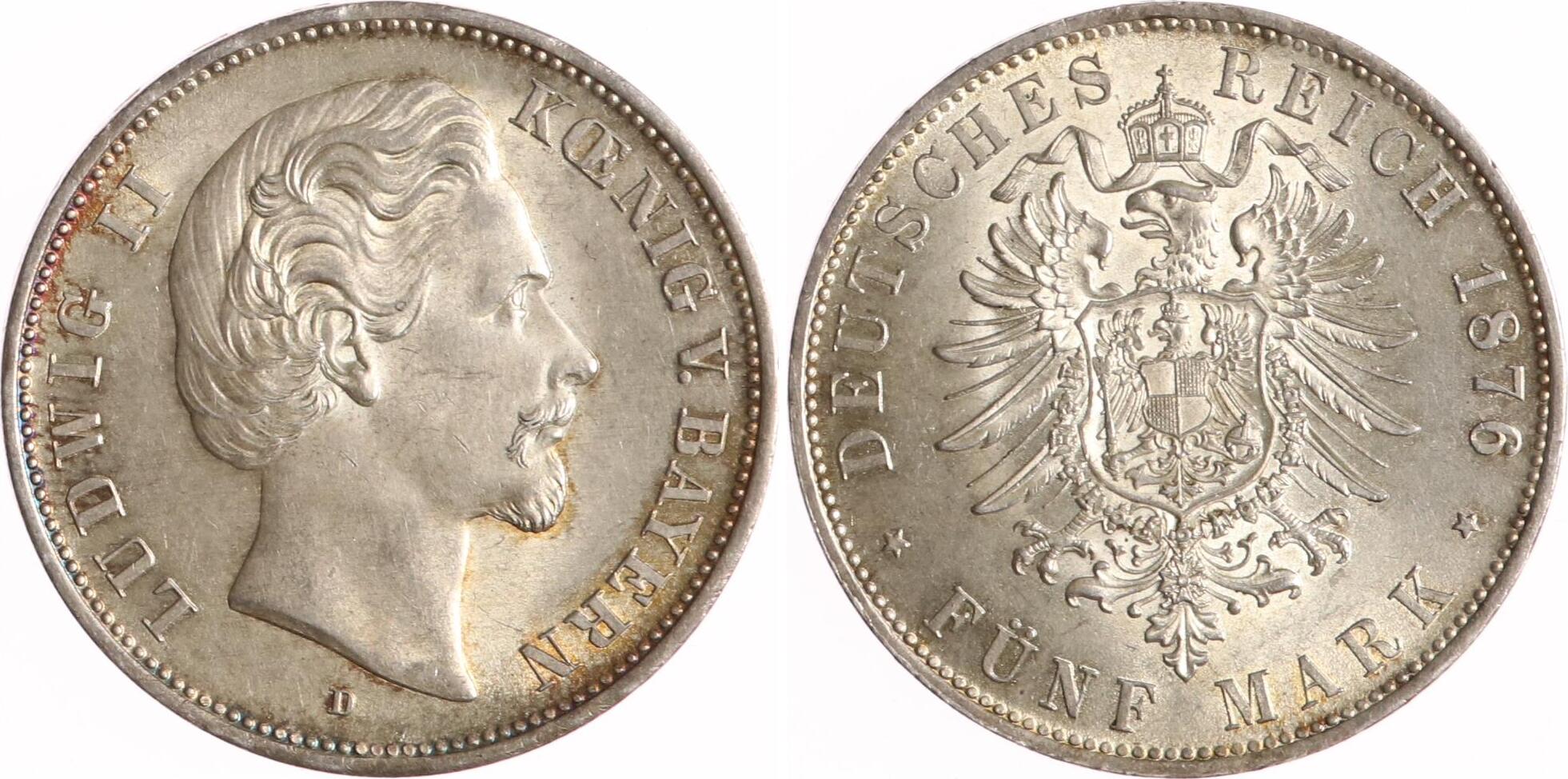 Bayern 5 Mark 1876 D Ludwig II. 1864-1886. CH UNC | MA-Shops