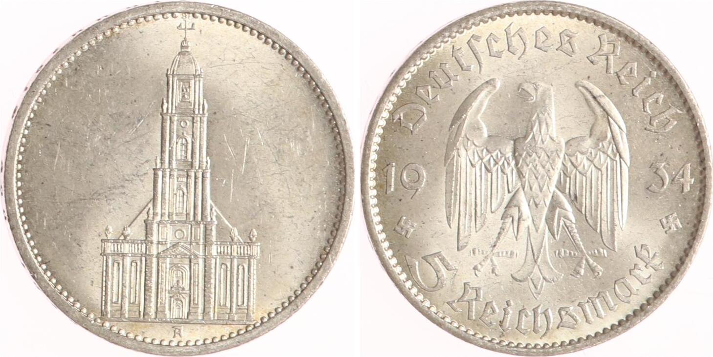 Drittes Reich 5 Reichsmark 1934 A Garnisonkirche ohne Datum. UNC | MA-Shops