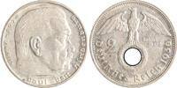 2 Reichsmark 1936 G Drittes Reich Paul von Hindenburg - mit Hakenkreuz. Sehr schön