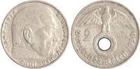 2 Reichsmark 1936 G Drittes Reich Paul von Hindenburg - mit Hakenkreuz. Sehr schön