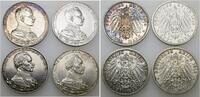 Preussen 4 x 3 Mark Wilhelm II. 1888-1918. -