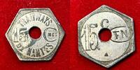Medaillen 15 centimes #7554 - Jeton Nantes Tramways Zinc Nickelé Hexa troué TN dans ovale -