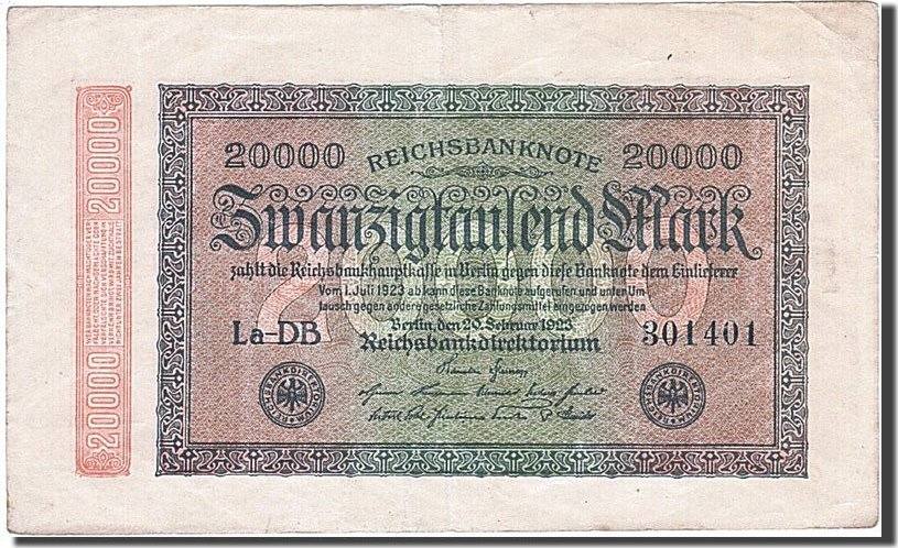 Germany 20,000 Mark 1923 Banknote, 1923-02-20, KM:85a AU(50-53) | MA-Shops