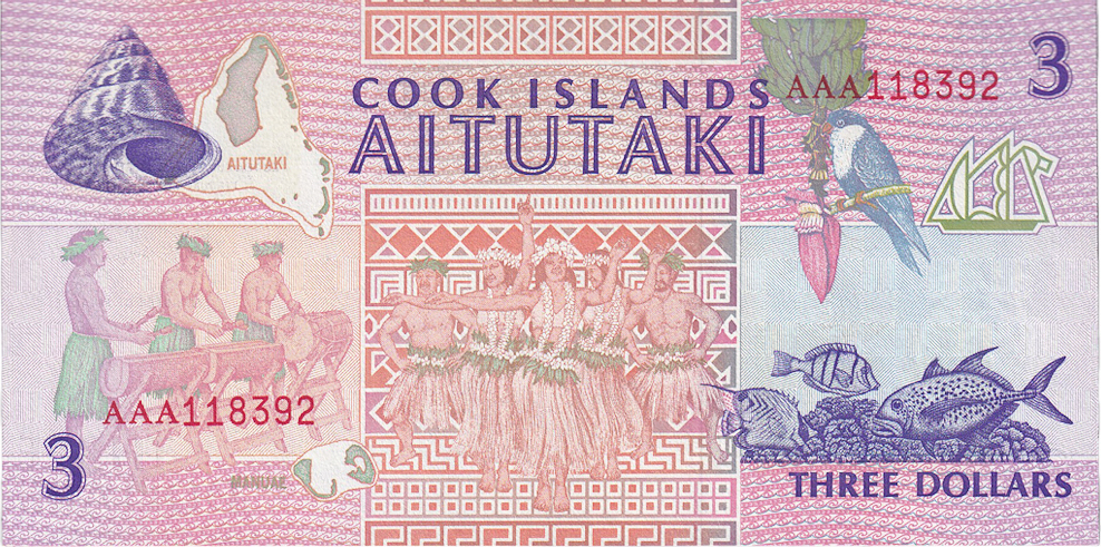 Cook Islands 3 Dollars Banknote, Undated (1992), KM:7a UNC(65-70