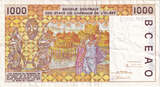 West African States 1000 Francs Banknote, KM:111Ah EF(40-45)