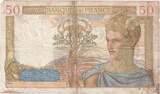 France 50 Francs 1939 Cérès, 1939-06-15, VF(30-35), Fayette:18.26, KM:85b VF(20-25)