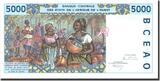 West African States 5000 Francs Banknote, undated (1992-2003), 9512808584 UNC(65-70)