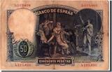 Spain 50 Pesetas 1931 Banknote, 1931-04-25 EF(40-45)