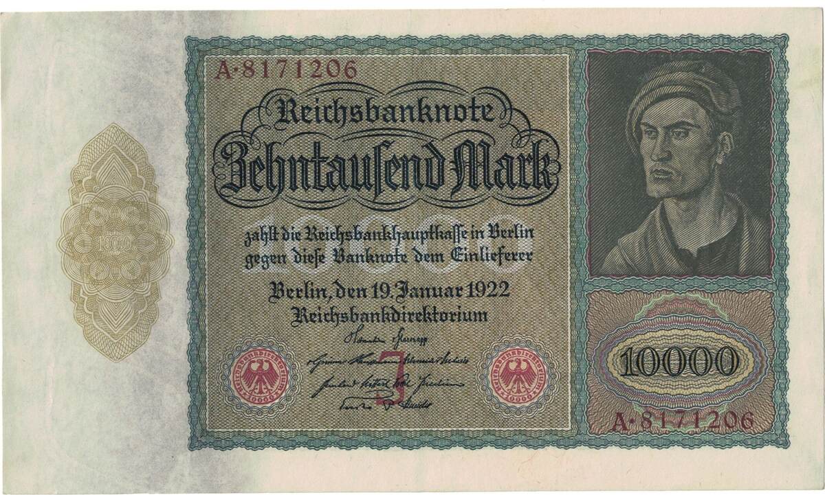 Germany 10,000 Mark 1922 Banknote, 1922-01-19, KM:71 UNC(63) | MA-Shops