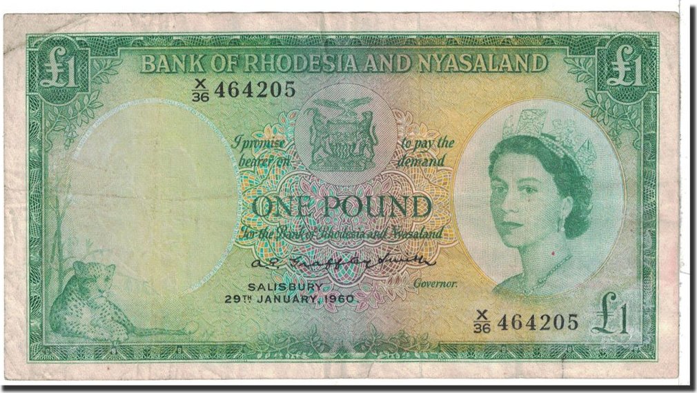 Rhodesia and Nyasaland 1 Pound 1960 Banknote, 1960-01-29, KM:21a 
