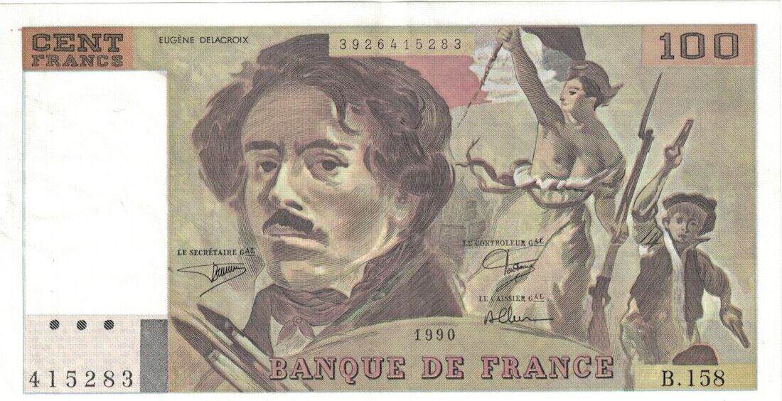 France 100 Francs 1990 Delacroix, B.158, Fayette:69bis.2b, KM:154e UNC ...