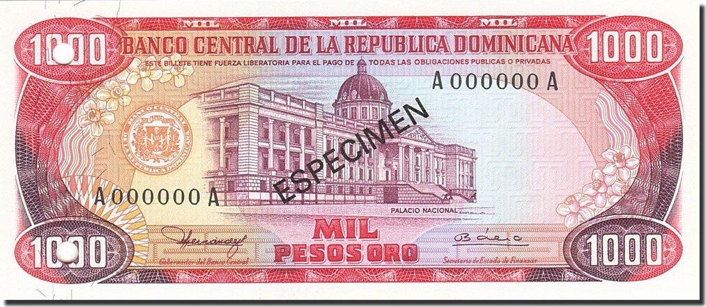 Dominican Republic 1000 Pesos Oro 1977 1980 Banknote 1980 Km 124s1 Unc 65 70 Ma Shops