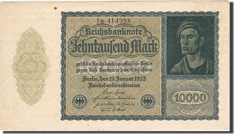 Germany 10,000 Mark 1922-1923 Banknote, 1922-01-19, KM:72 AU(50-53