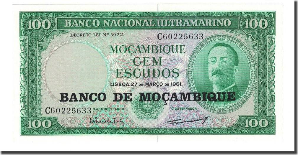 1976 Mozambique 100 Escudos Banknote Details about   1961 EF * P-117 * 