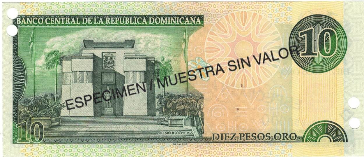 Dominican Republic 10 Pesos Oro Banknote 2001 Specimen Km165s2 Unc63 Ma Shops 5680