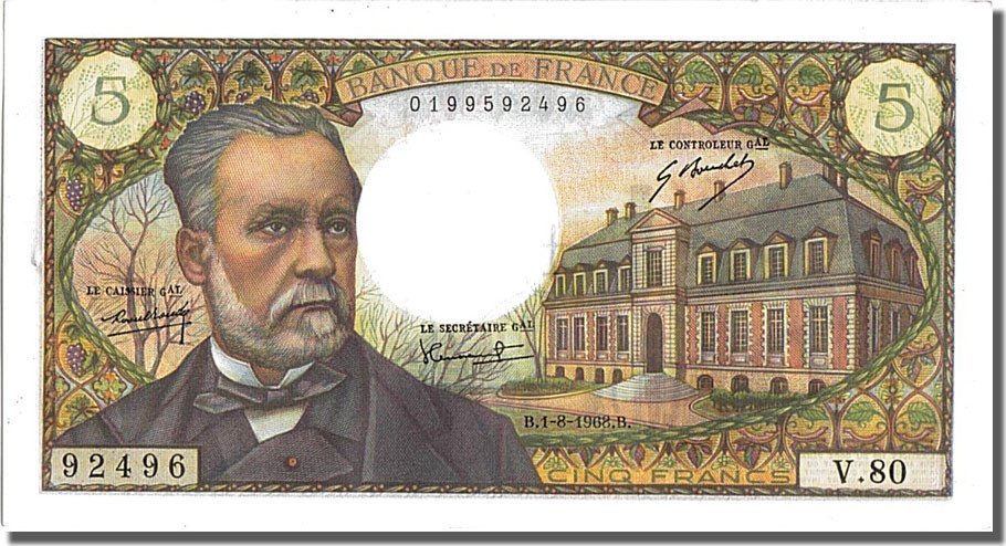 France 5 Francs 1968 Banknote, 5 F 1966-1970 ''Pasteur'', 1968-08-01 ...