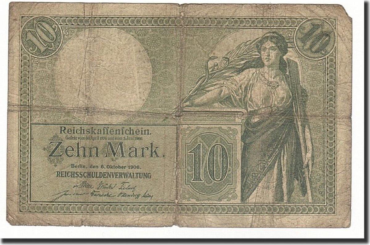 1906 Germany German empire Kaiser 10 Mark Banknote 