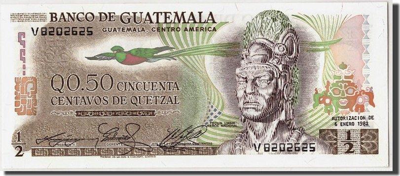 Guatemala 1/2 Quetzal 1982 Banknote, 1982-01-06, KM:58c UNC(65-70