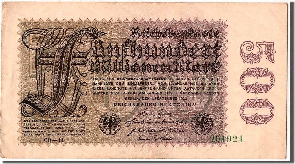 Germany 500 Millionen Mark Banknote 1923 09 01 AU 55 58 MA Shops