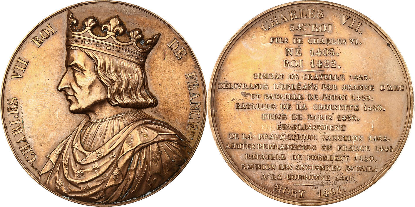 Médaille En Plomb Uniface – Louis III Et Carloman II, Rois De France, Gravure Caqué (1836-1839), XIXème