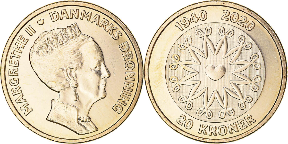 Denmark 20 Kroner 2020 Coin, Anniversaire de la reine Margrethe II MS