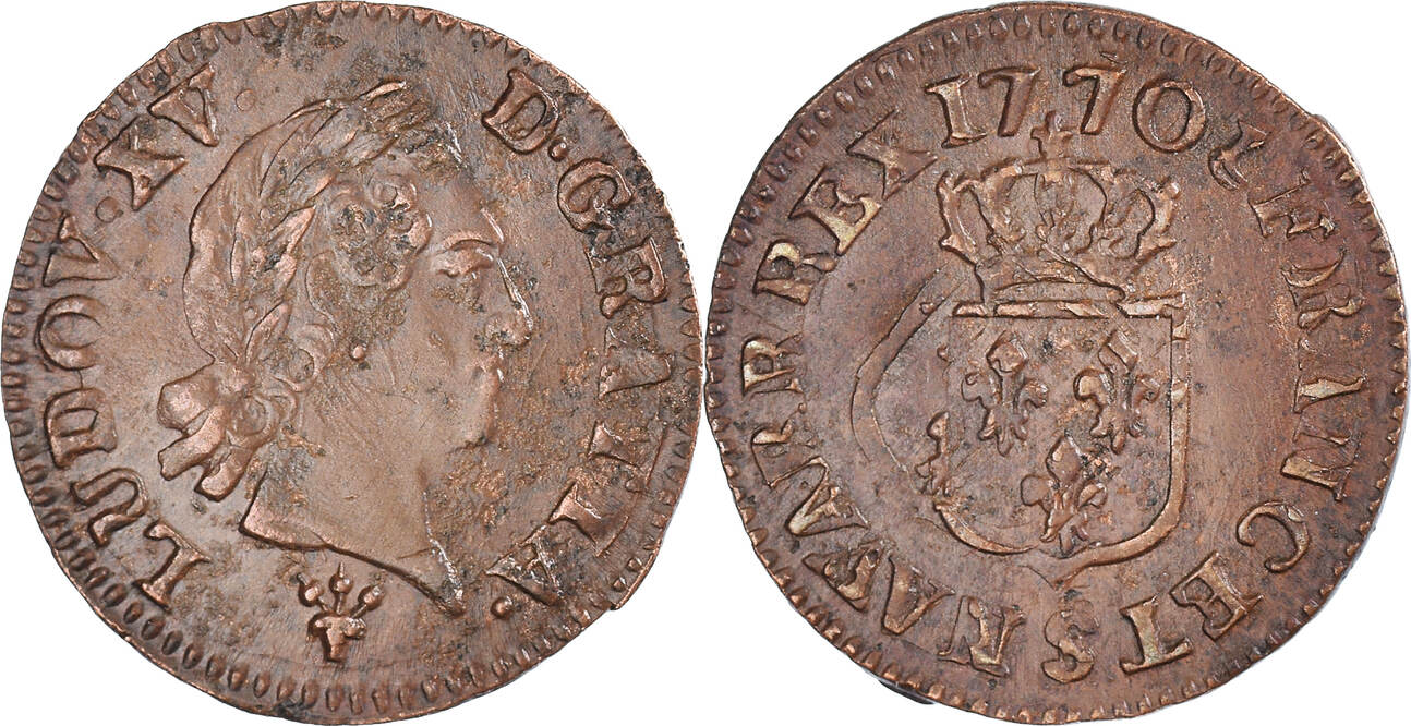 France 1770 Reims Coin, Louis XV, Liard à la vieille tête, Reims EF(40 ...