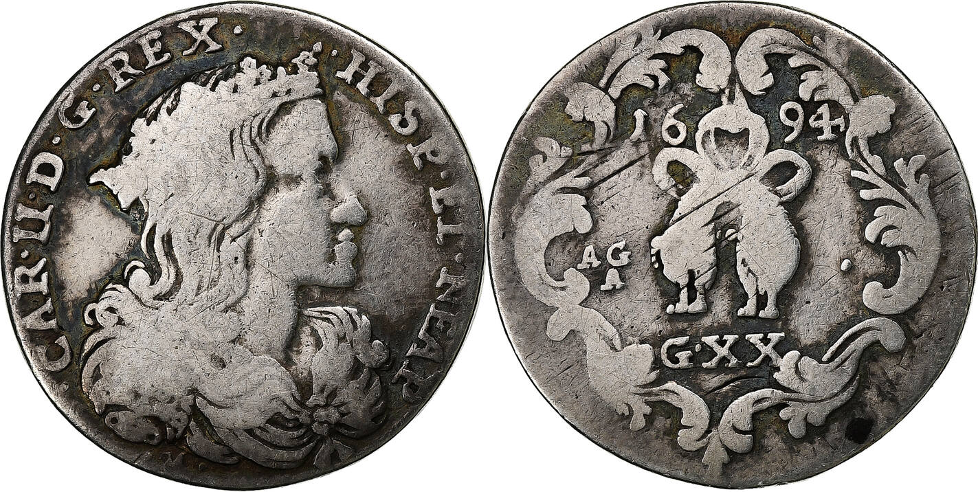 ITALIAN STATES Tari 1694 Naples NAPLES, Carlo II, Naples, Silver, KM ...