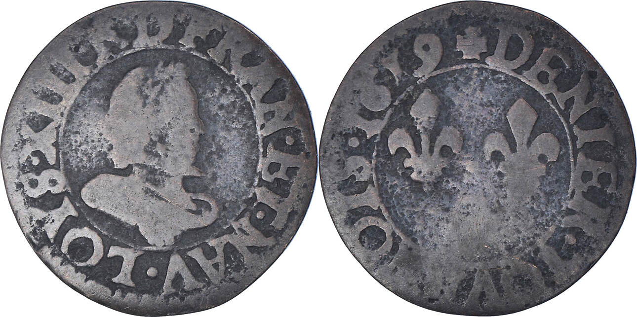 Louis XIII - denier tournois type 1 buste A 1619 G, Poitiers