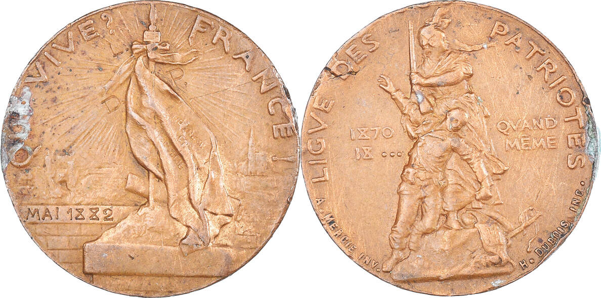 Médaille Patriotique - Qui Vive France 1882 - Ligue Des Patriotes - Bronze 23mm