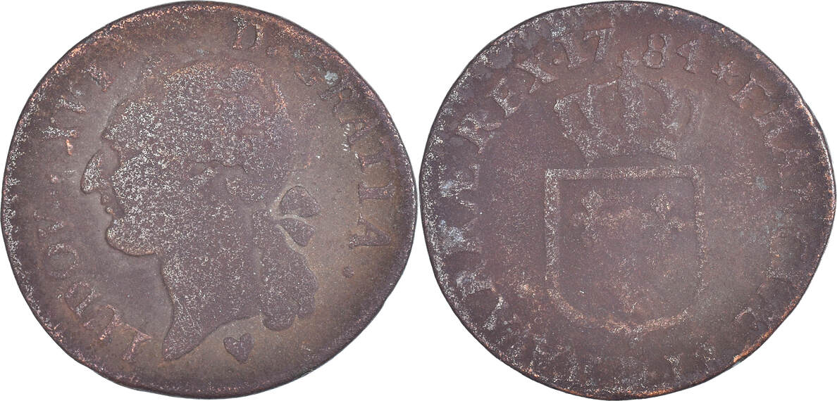 France 1/2 Sol 1784 Coin, Louis XVI, Copper, Gadoury:349 VF(20-25) | MA ...