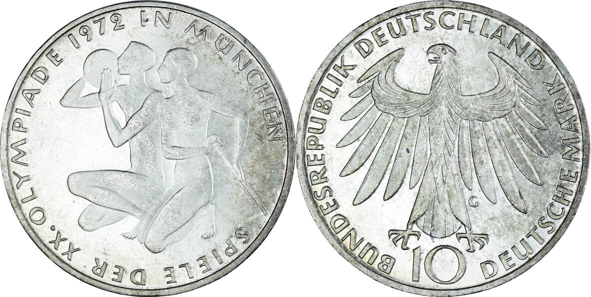 Germany Federal Republic 10 Mark 1972 G Coin Munich Olympics Karlsruhe Au55 58 Ma Shops