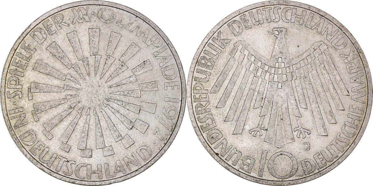 Germany Federal Republic 10 Mark 1972 J Coin Munich Olympics Hamburg Au50 53 Ma Shops