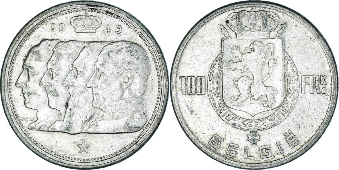 Belgium 100 Francs 100 Frank 1949 Bruxelles Coin Régence Prince