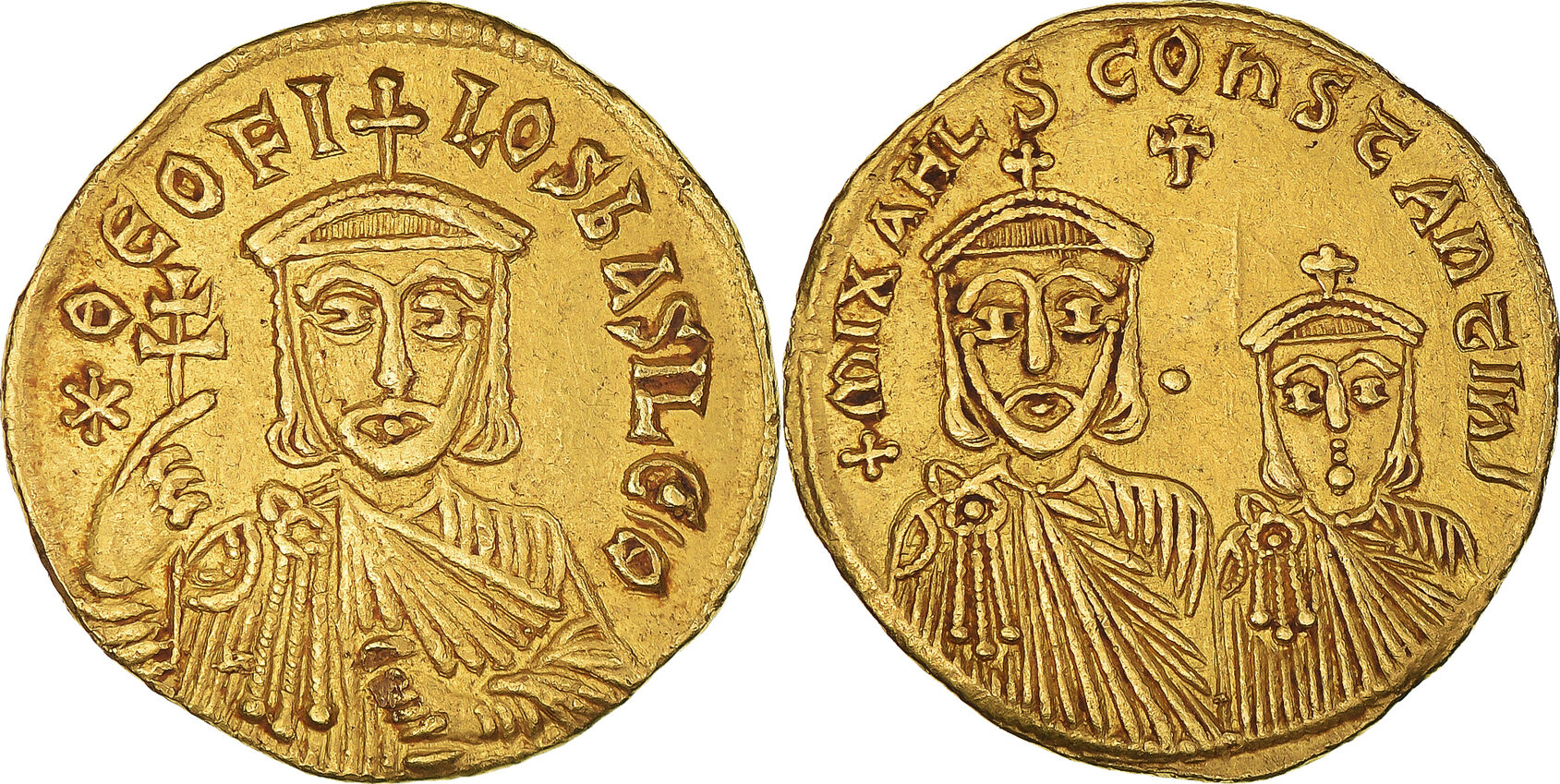 Solidus 831-840 Constantinople Coin, Theophilus, with Constantine and ...