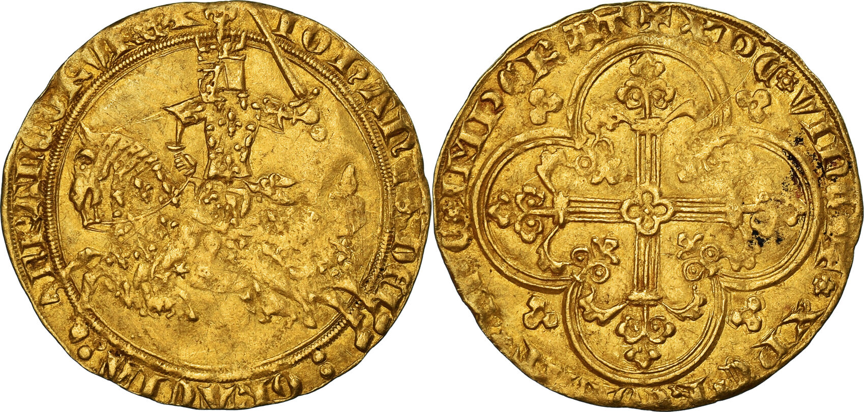 France Franc cheval 1350 1364 Coin Jean II le Bon Gold VF 30