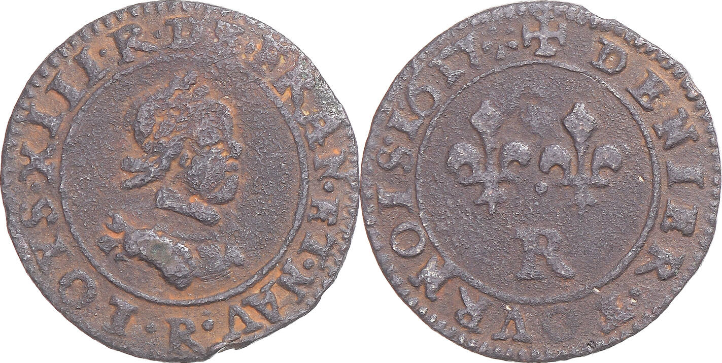 France Denier Tournois 1617 Villeneuve-lès-Avign Coin, Louis XIII ...
