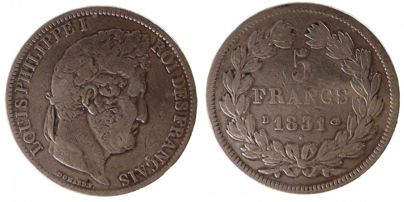 5r 1839. Бывшая французская монета
